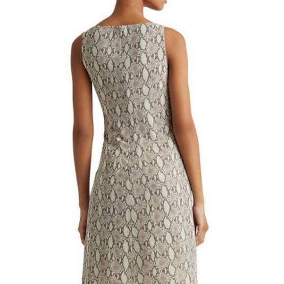 Lauren Ralph Lauren Taupe Snake Surplice Print Dress Womens 14 Midi Python EUC - Picture 3 of 16